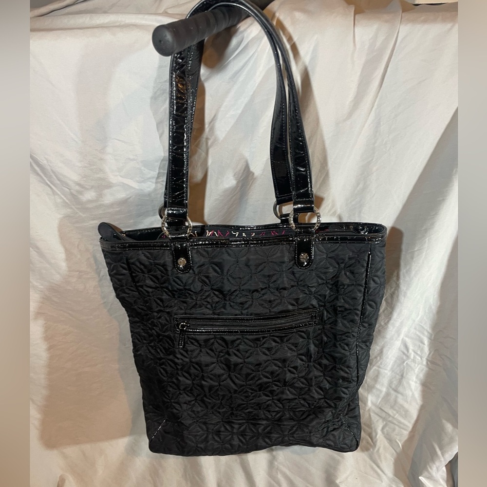Vera Bradley ~ Black Quilted Shoulder Tote Bag ~ Pink Flower Interior